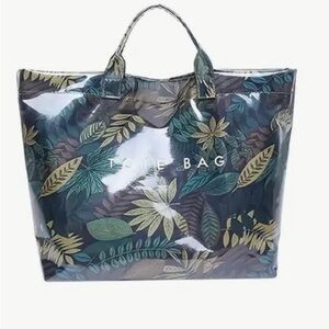 Tote Bag Leaf Print Green and Blue